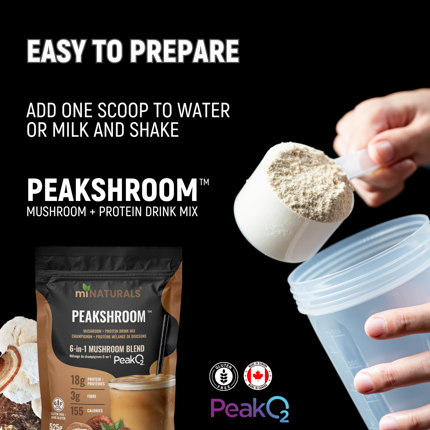 Peakshroom Mushroom, Protein, Coffee, Fibre Drink Mix