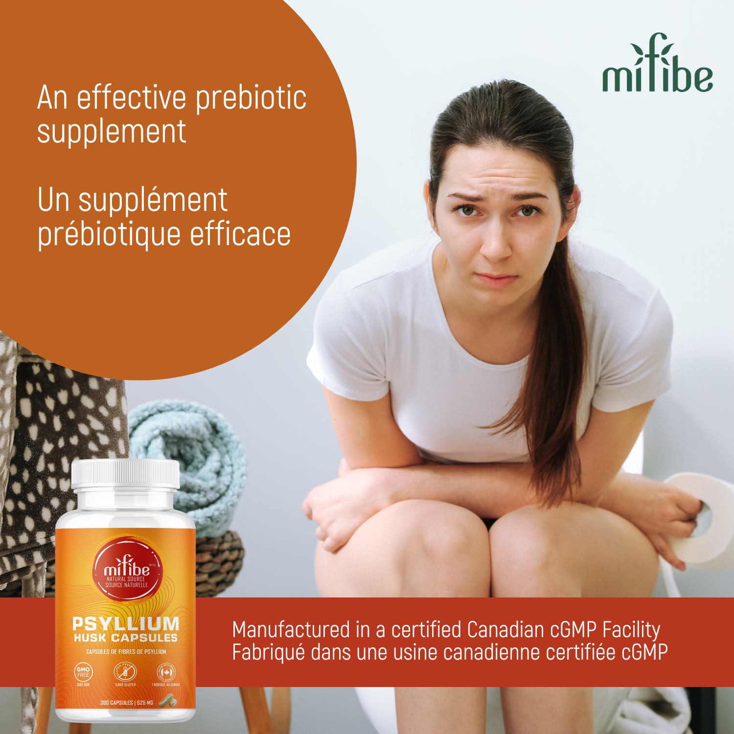 Capsules de fibres de cosse de psyllium - 525 mg par capsule - 300 capsules