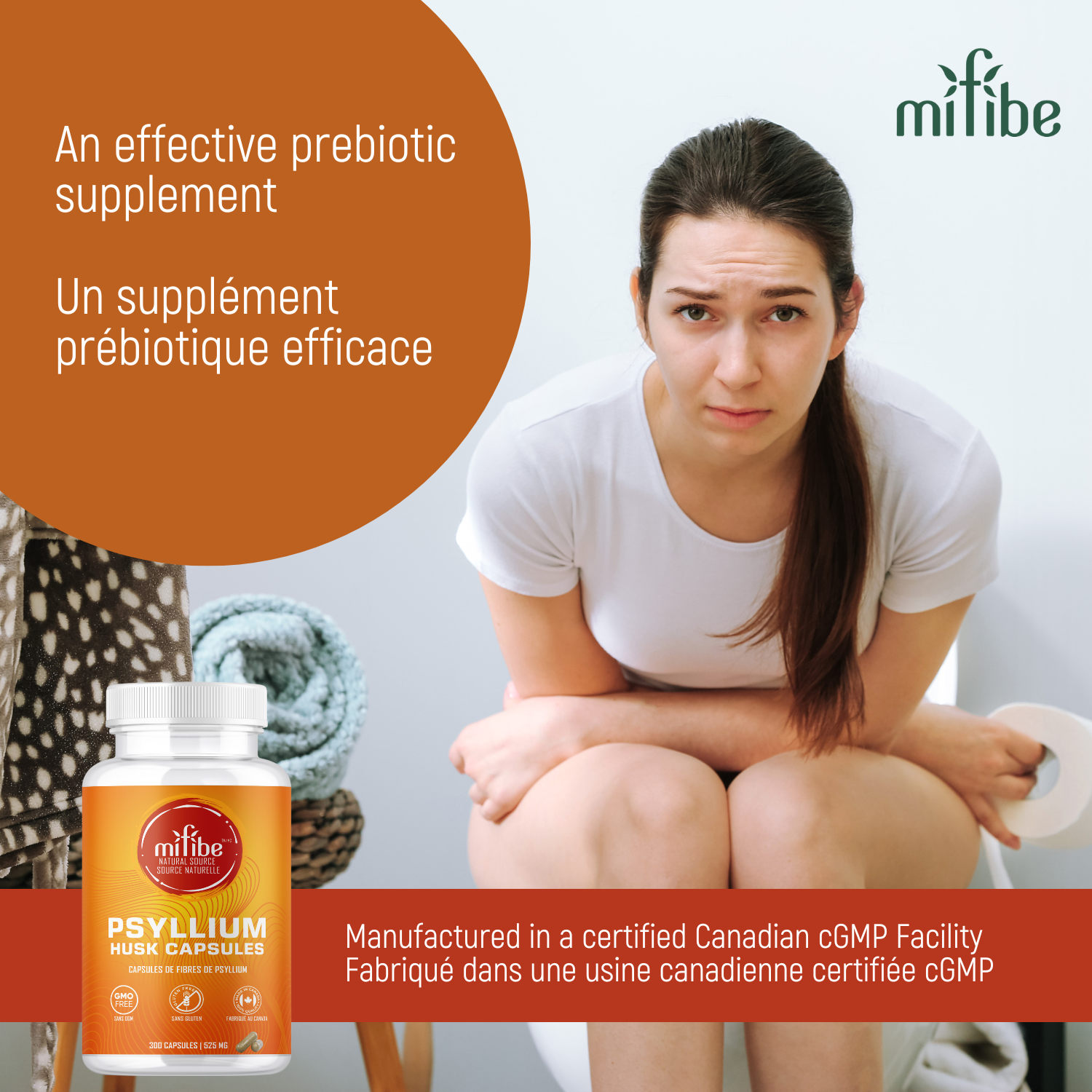 mifibe Psyllium Husk Fibre Capsules [300 Capsules - 525mg]