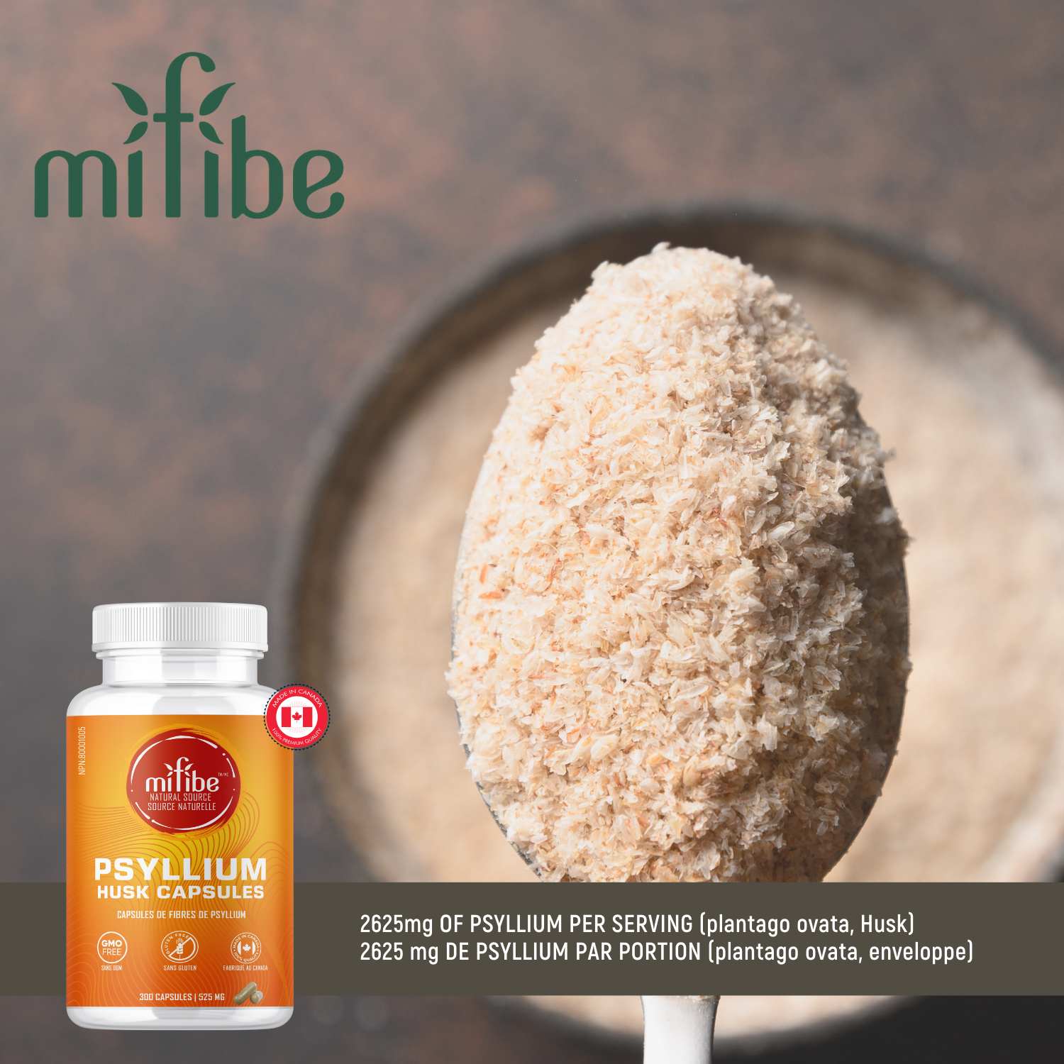 Capsules de fibres de cosse de psyllium - 525 mg par capsule - 300 capsules