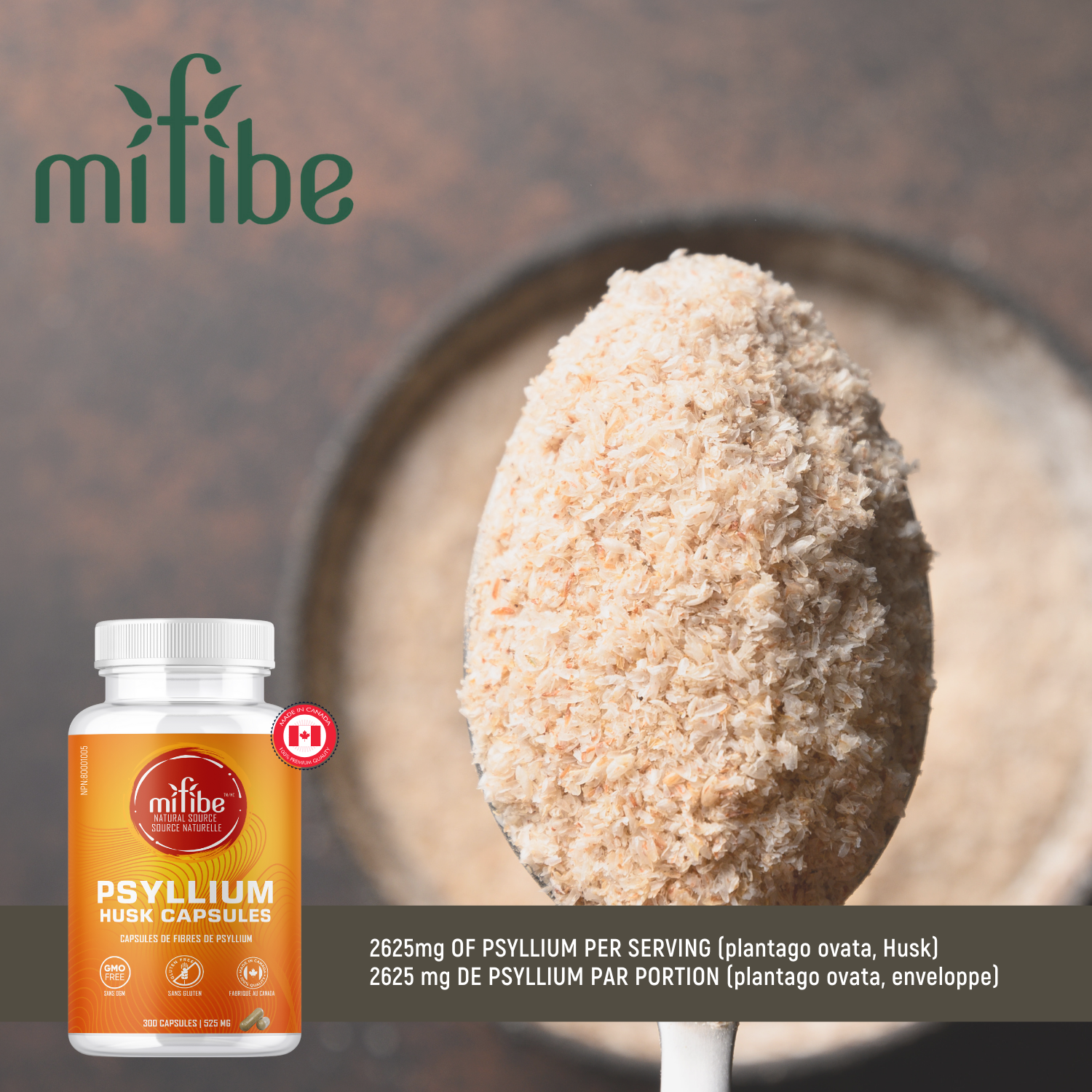 mifibe Psyllium Husk Fibre Capsules [300 Capsules - 525mg]