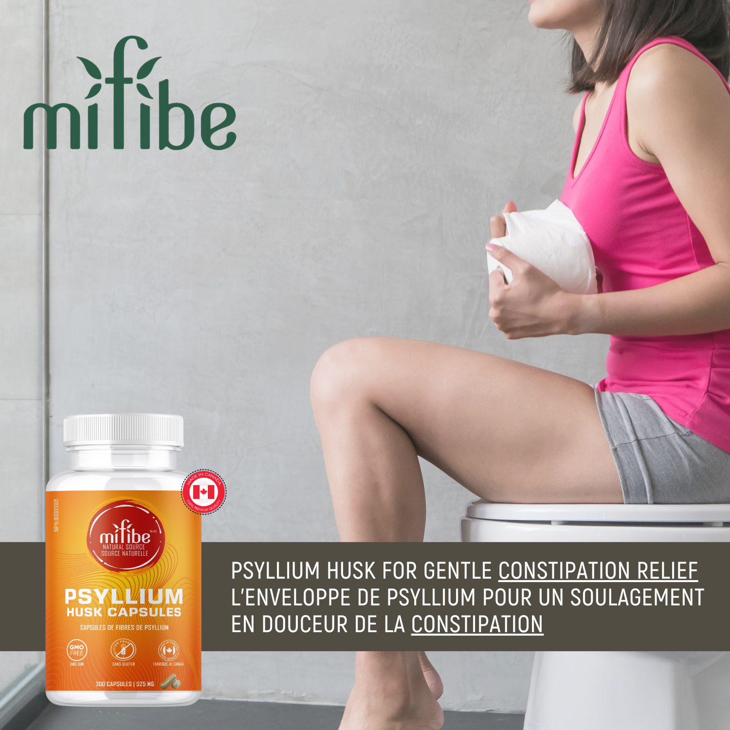 Capsules de fibres de cosse de psyllium - 525 mg par capsule - 300 capsules