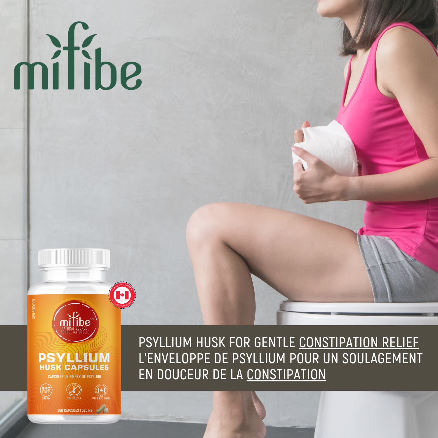 mifibe Psyllium Husk Fibre Capsules [300 Capsules - 525mg]