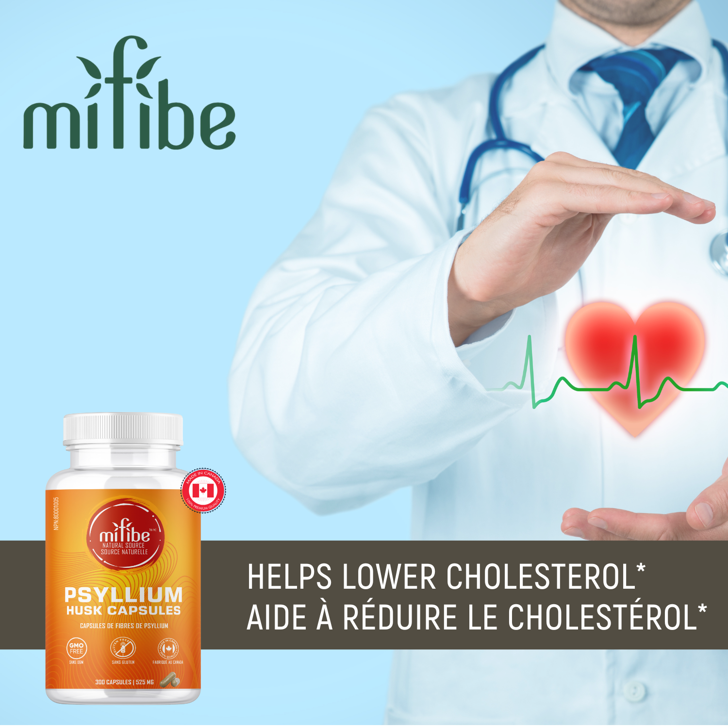 Capsules de fibres de cosse de psyllium - 525 mg par capsule - 300 capsules