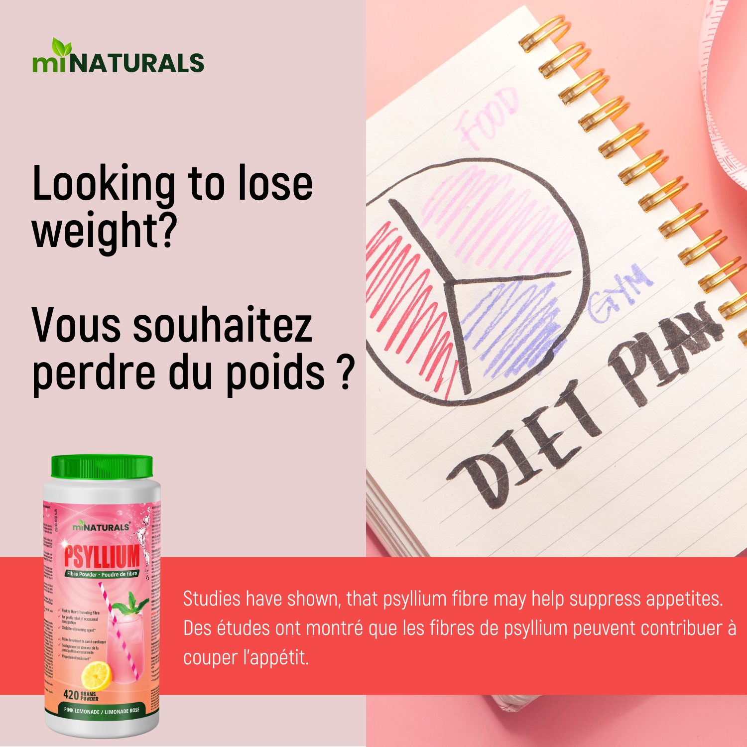 Psyllium Husk Powder, 420 g - Pink Lemonade