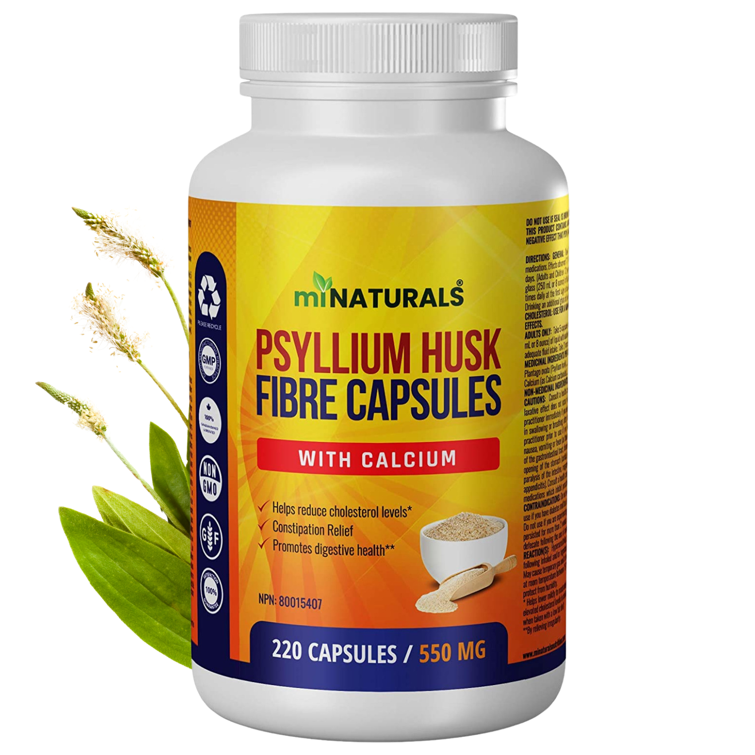 Psyllium Husk + CALCIUM Fiber Capsules Supplement - 220 Capsules