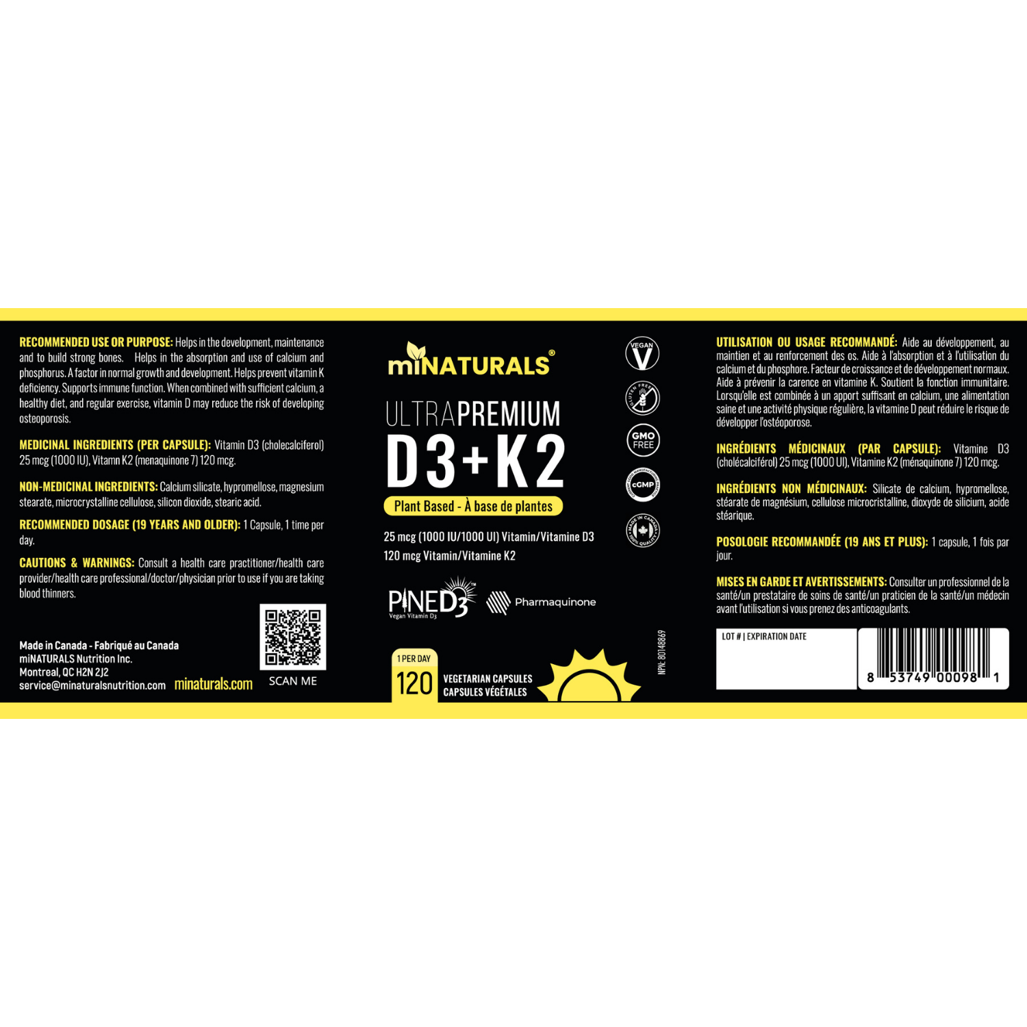 Ultra Premium Plant-Based Vitamin D3 + K2 with Pine D3 and Pharmaquinone K2