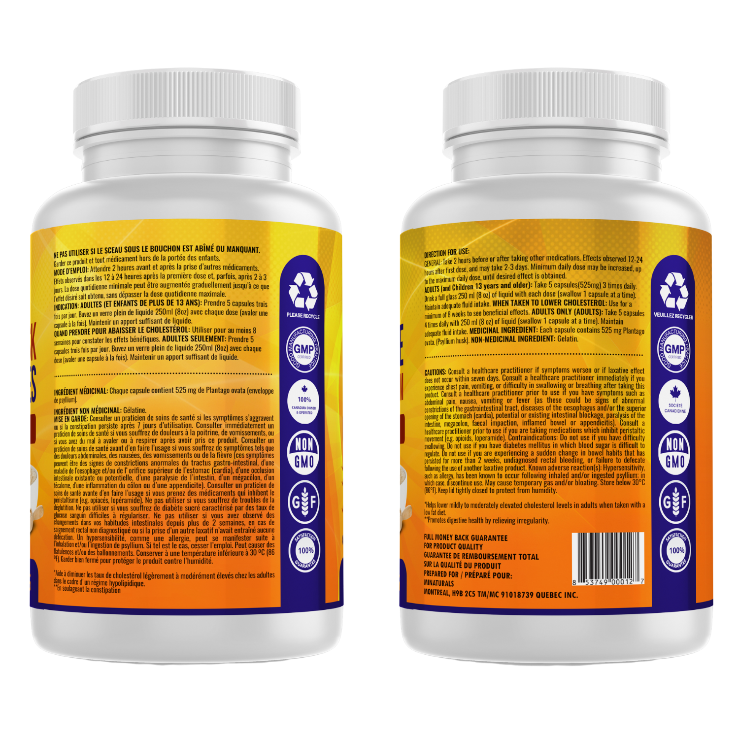 Psyllium Husk Fiber Capsules (220 Capsules - 525mg)