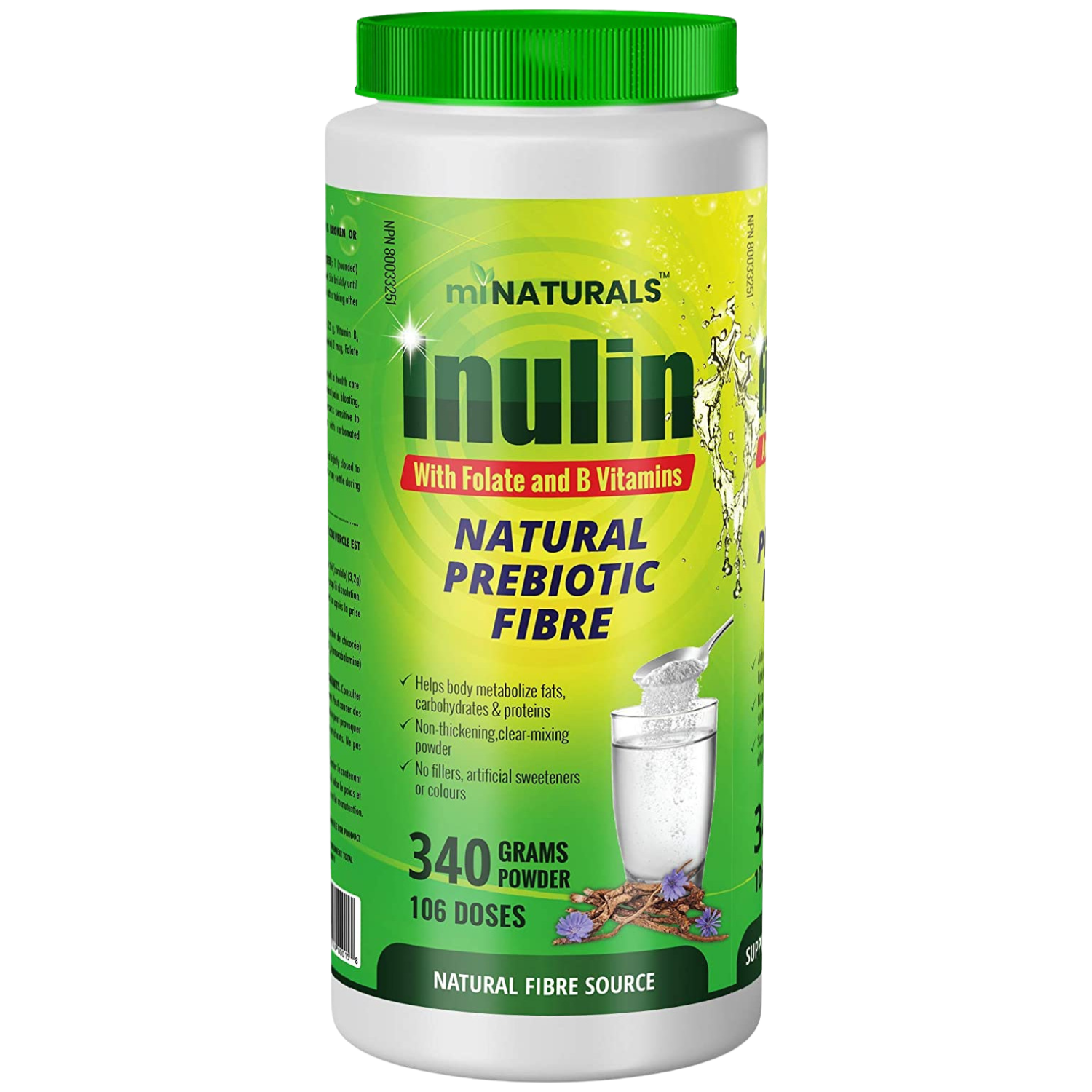 Inulin Fiber Powder with Folate and B Vitamins  - 340g - 106 Doses