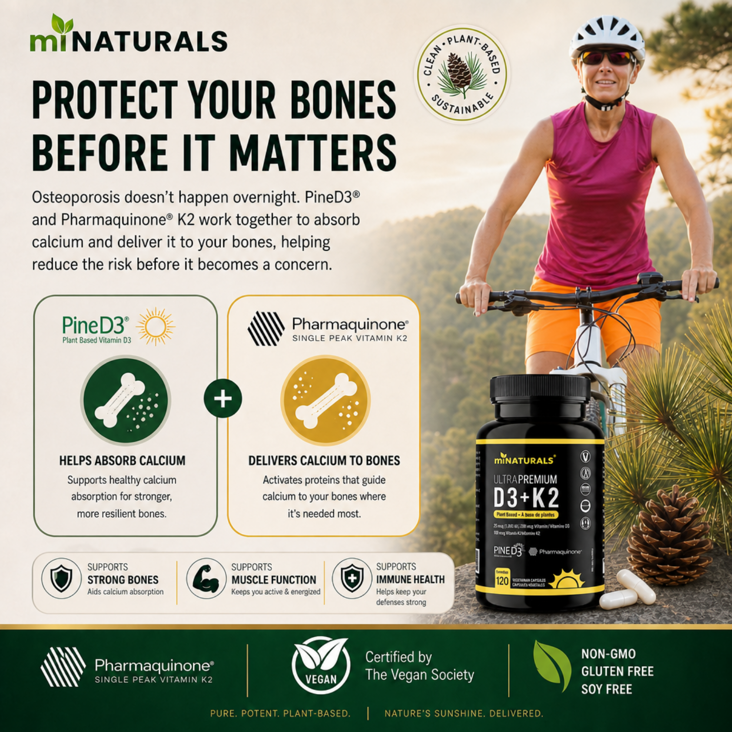 Vitamine D3 + K2 végétale Ultra Premium avec D3 de pin et K2 Pharmaquinone