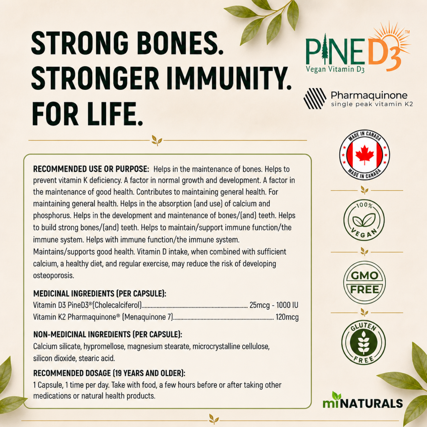 Vitamine D3 + K2 végétale Ultra Premium avec D3 de pin et K2 Pharmaquinone