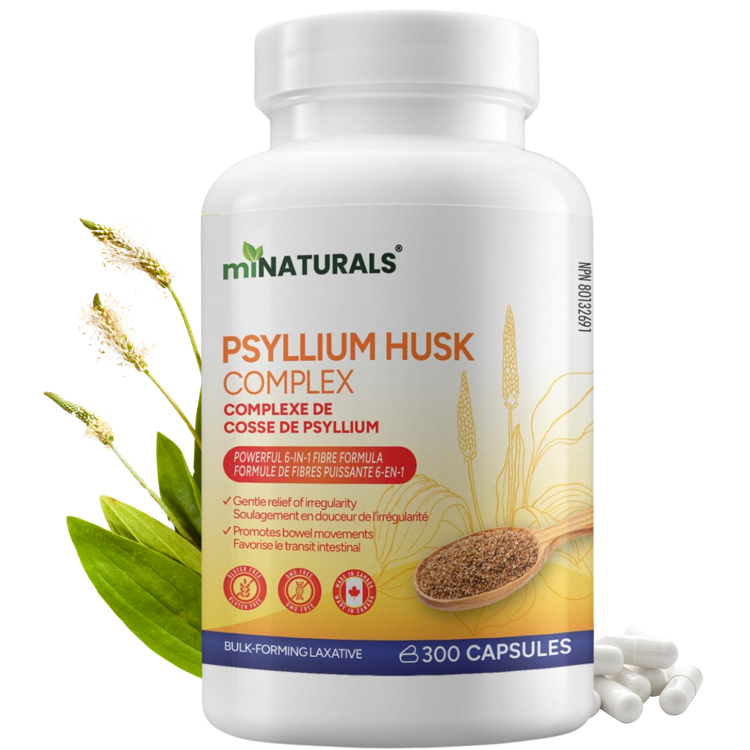 Capsules de fibres de cosse de psyllium - 525 mg par capsule - 300 capsules