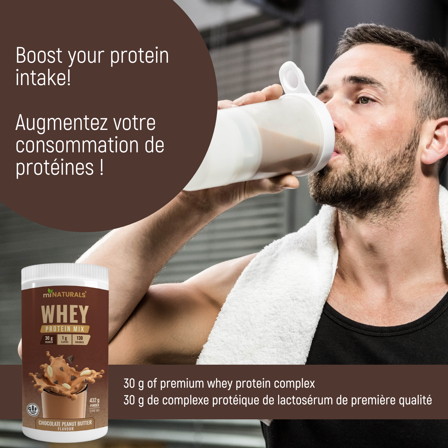 Poudre de mélange pour boisson riche en protéines Whey Pure Isolate par miNATURALS | Pour shakes 432 g (chocolat, beurre de cacahuète)