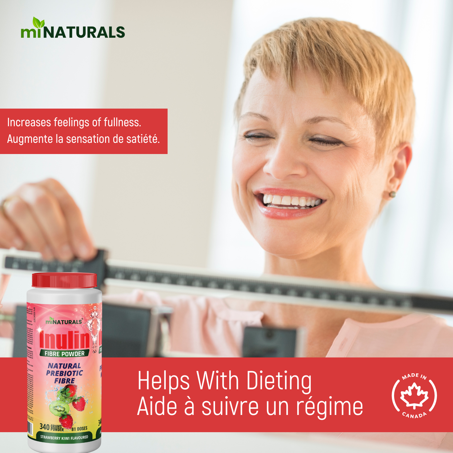 Pure Inulin Fiber Powder - Natural Prebiotic Fibre Supplement (340g - 106 Doses) - Strawberry/Kiwi Flavoured