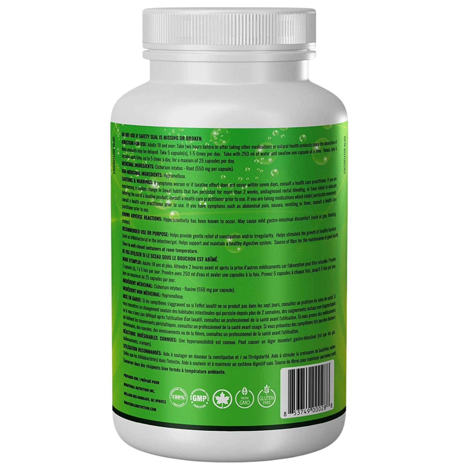 Capsules de fibres d'inuline pure (300 capsules végétales)