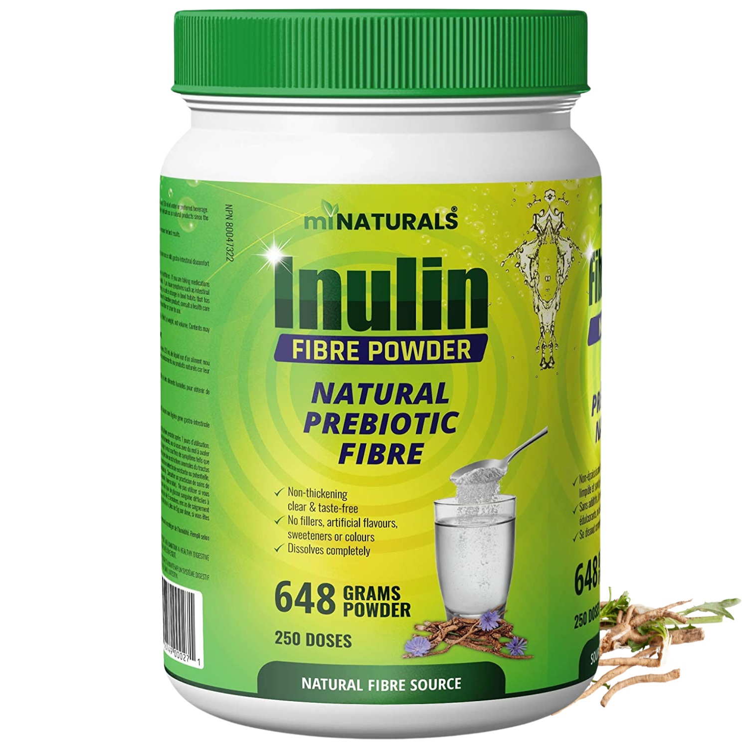 Poudre de fibres d'inuline pure, supplément de fibres prébiotiques naturelles - 250 DOSES - 648 grammes
