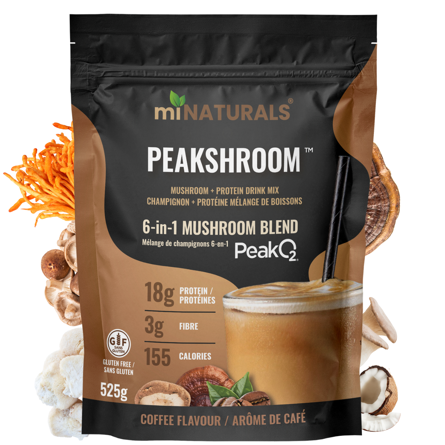 Mélange pour boisson aux champignons Peakshroom, protéines, café et fibres