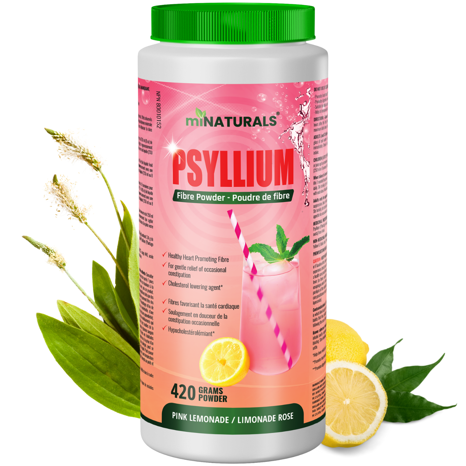 Poudre de cosse de psyllium, 420 g - Limonade rose