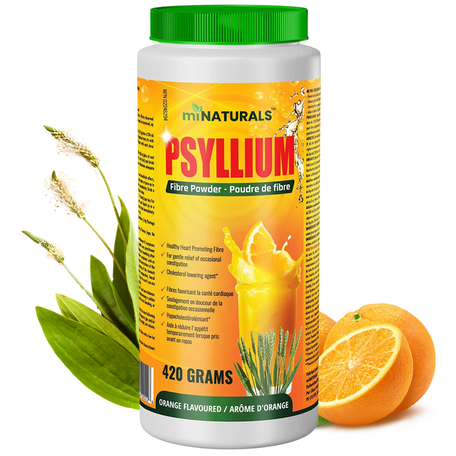 Poudre d'enveloppe de psyllium, 420 g - Orange