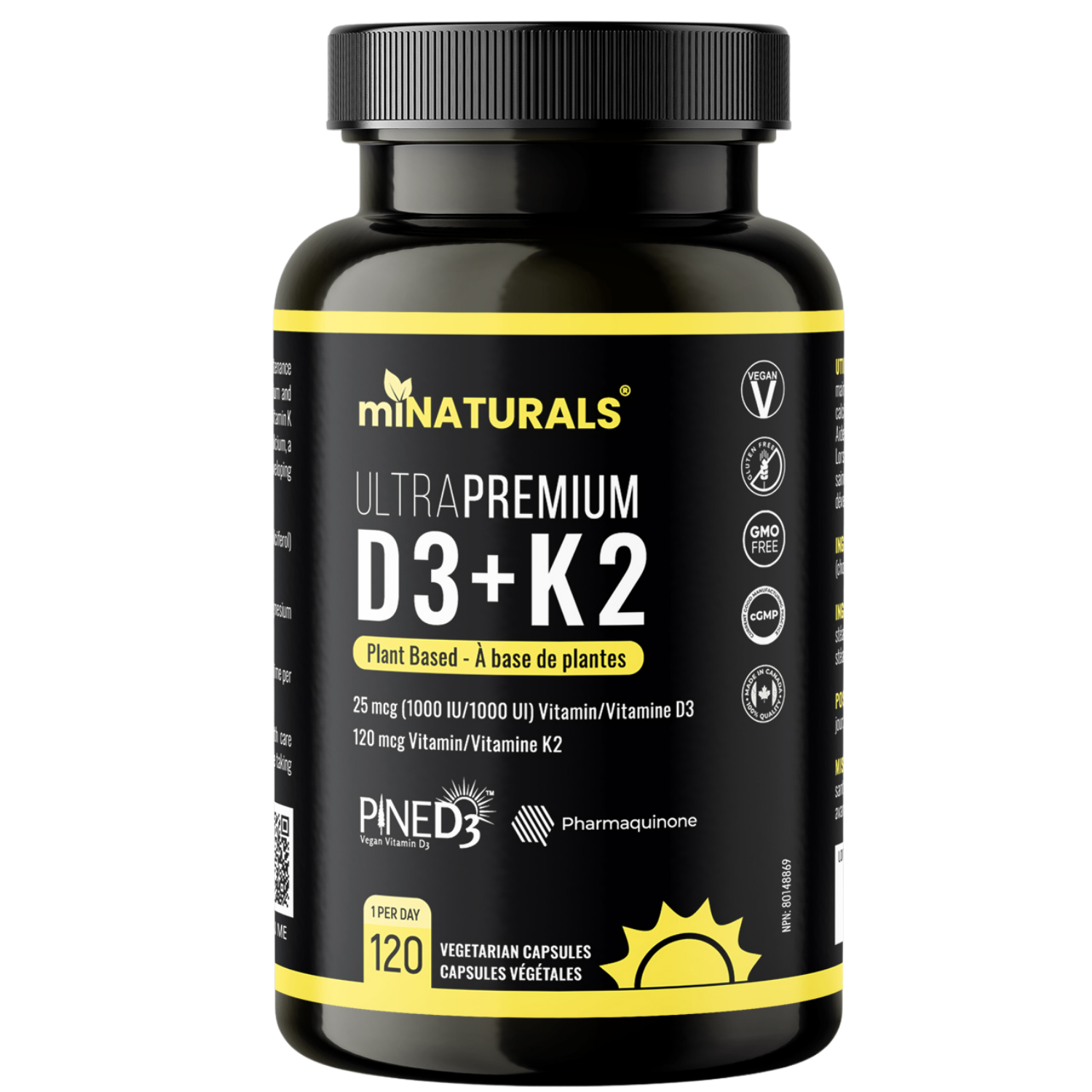 Vitamine D3 + K2 végétale Ultra Premium avec D3 de pin et K2 Pharmaquinone