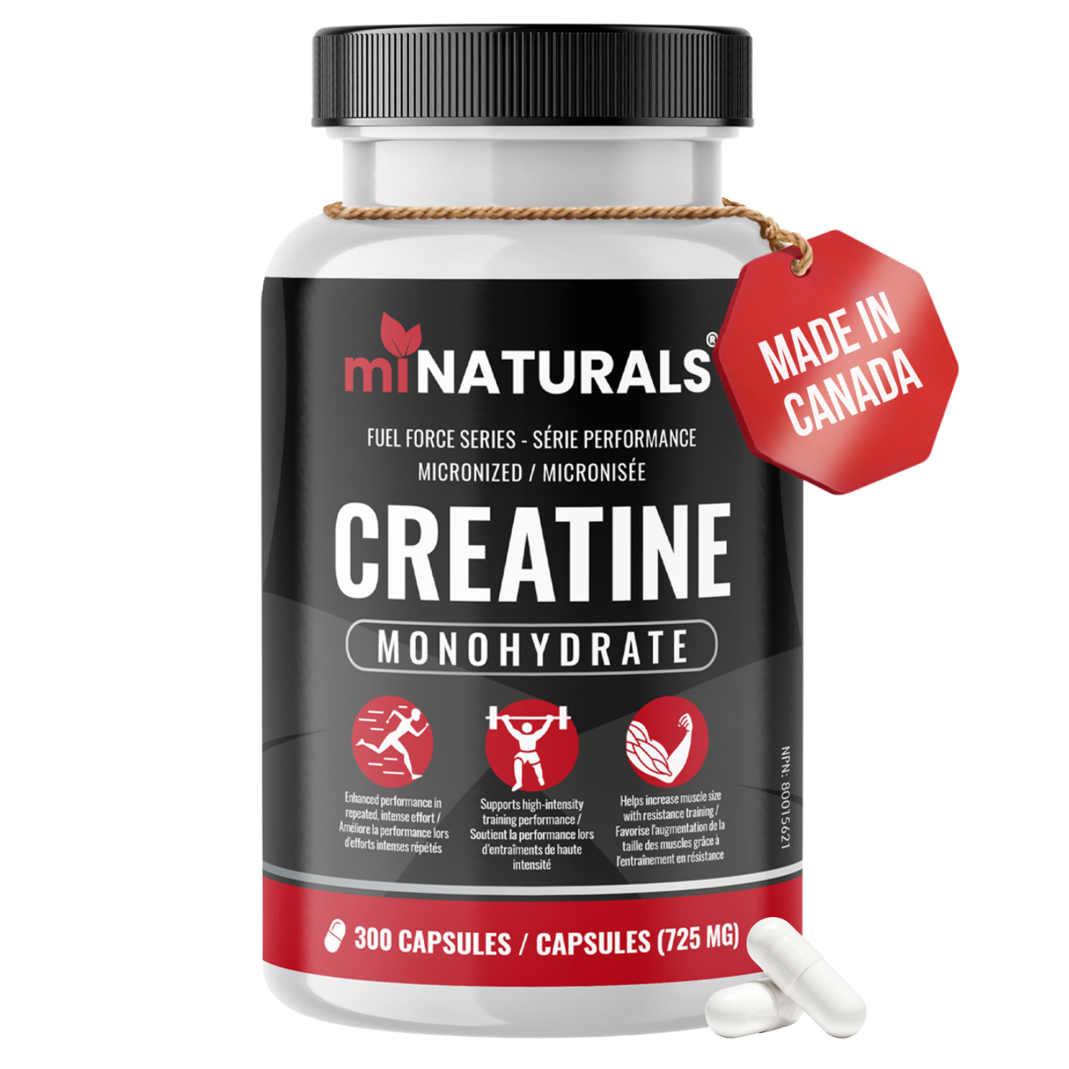 miNATURALS Capsules de monohydrate de créatine micronisée (300 capsules)