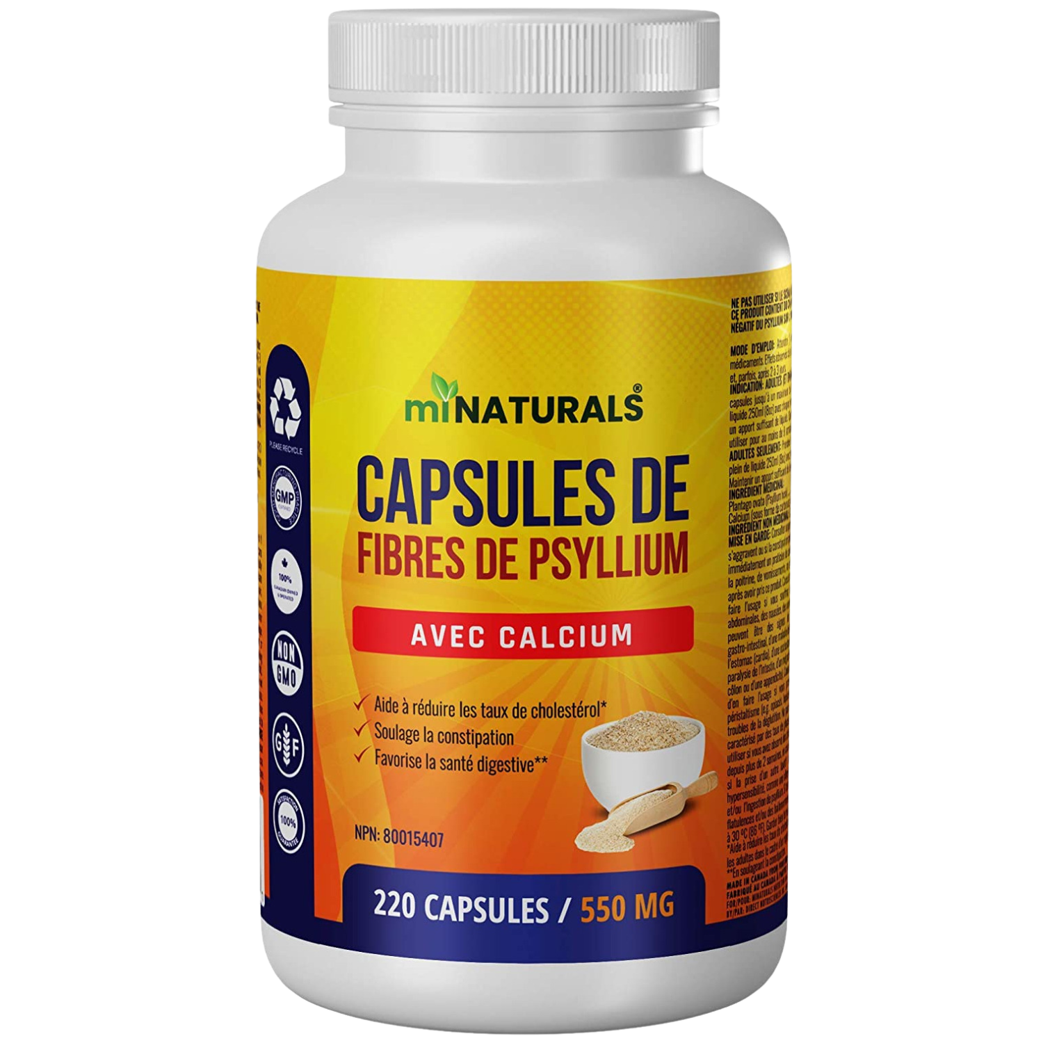 Psyllium Husk + CALCIUM Fiber Capsules Supplement - 220 Capsules