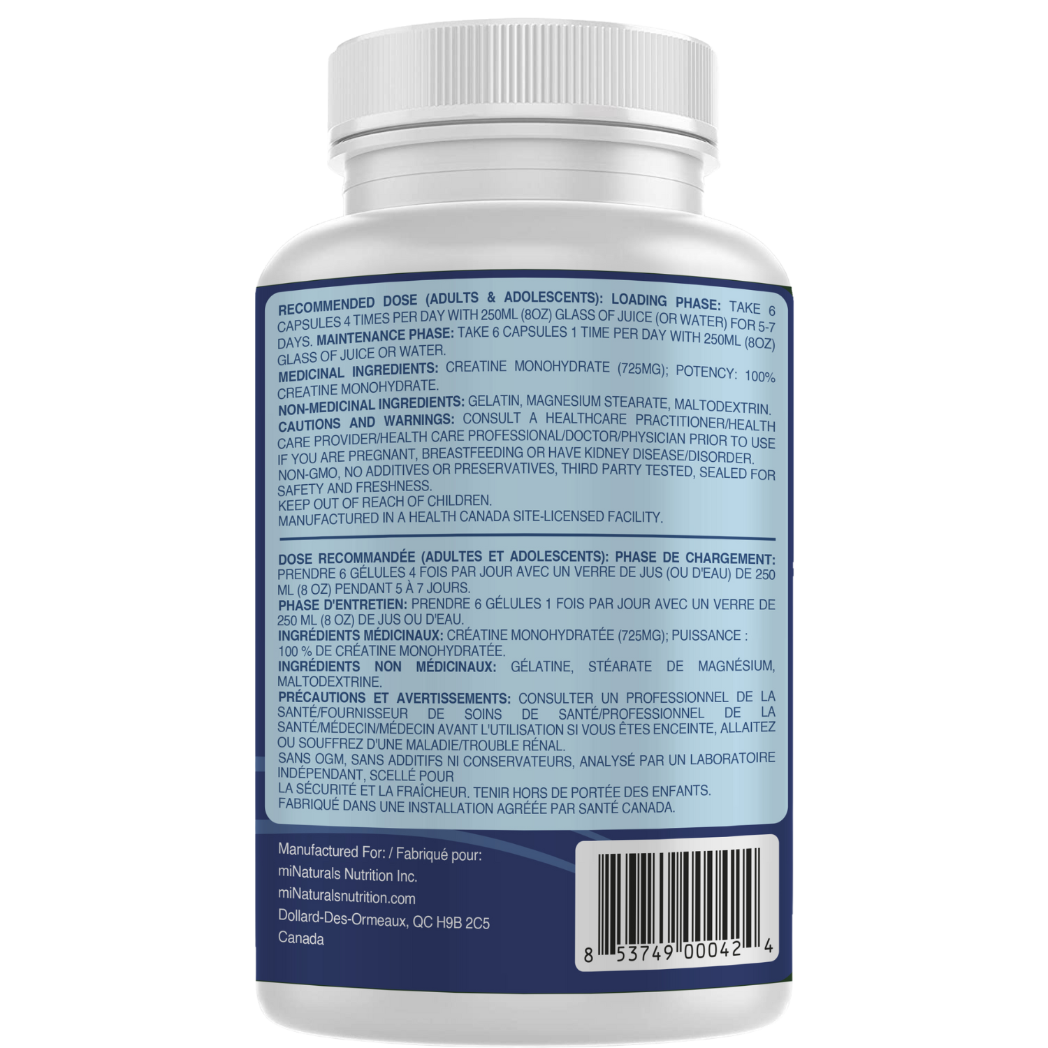 miNATURALS Capsules de monohydrate de créatine micronisée (300 capsules)