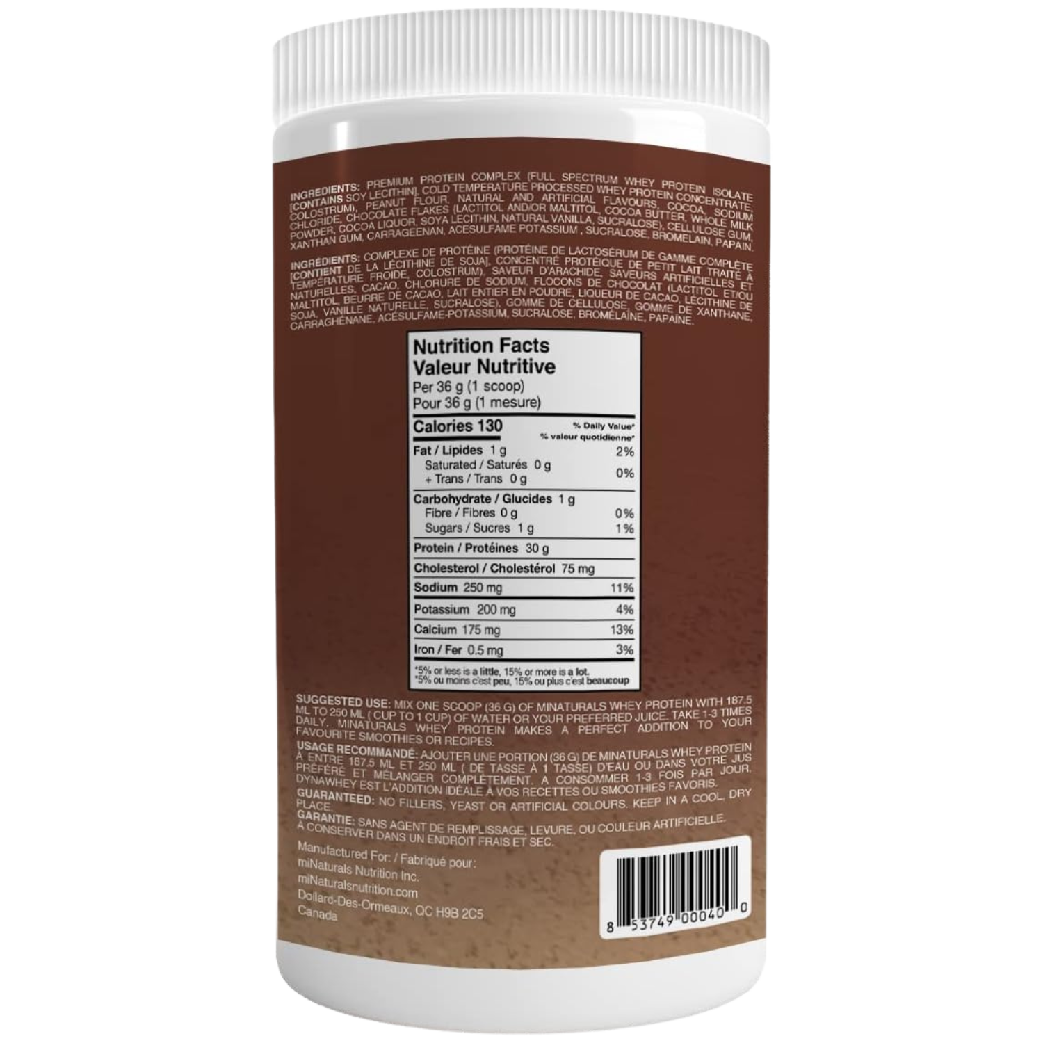 Poudre de mélange pour boisson riche en protéines Whey Pure Isolate par miNATURALS | Pour shakes 432 g (chocolat, beurre de cacahuète)