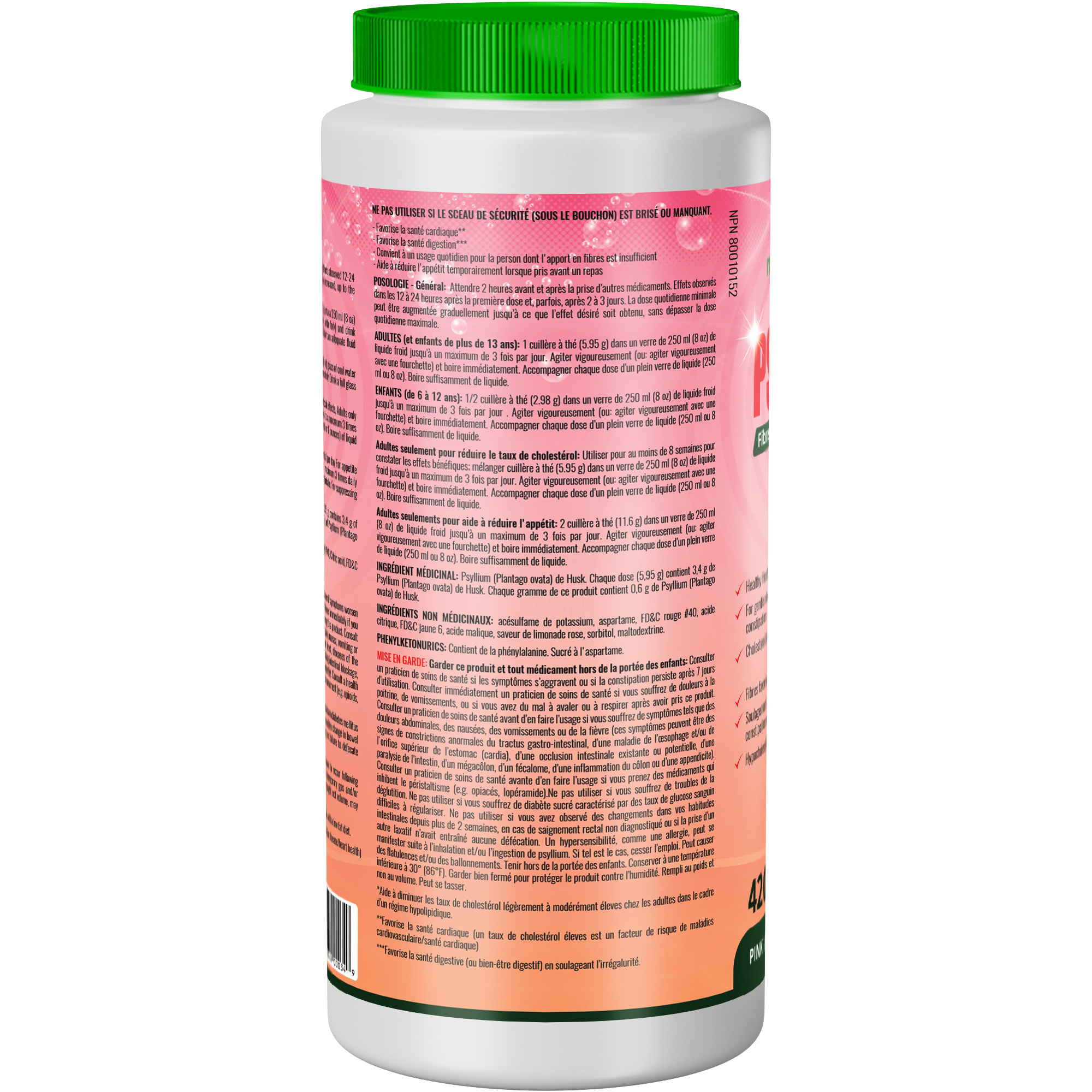 Psyllium Husk Powder, 420 g - Pink Lemonade